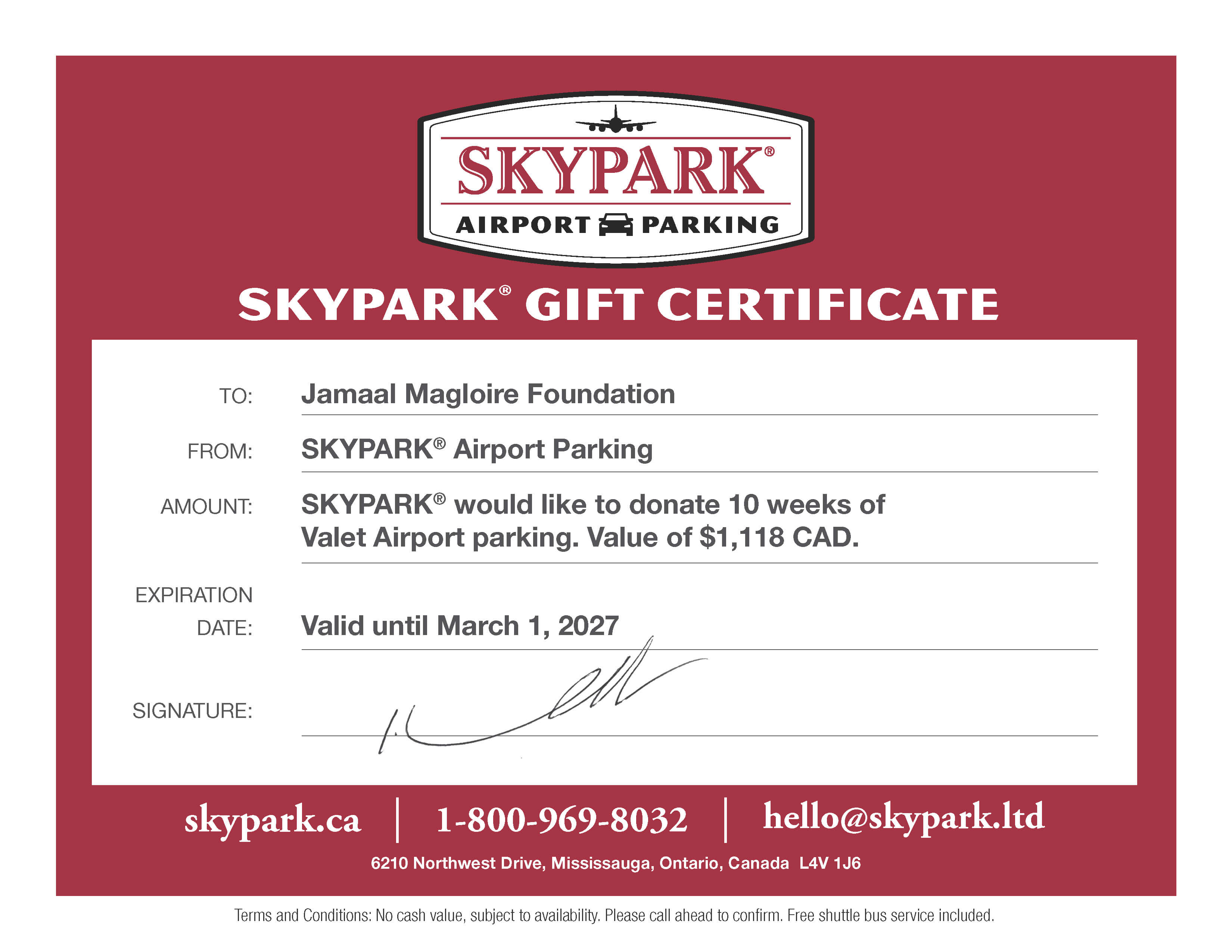 Skypark Valet Airport Parking Pass